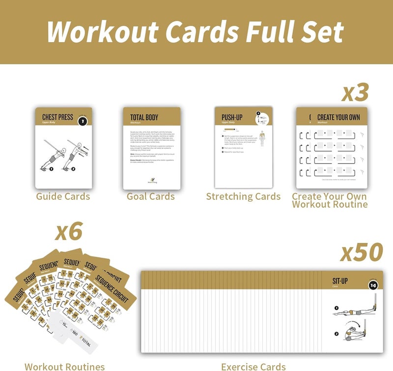 ELAORY Suspension Workout Cards, 62 Exercises Cards Deck Large Size 5" x 3.5" Fitness Cards for Women & Men, Beginner Fitness Guide to Training Exercises at Home or Gym (Suspension, Vol 1) - Image 3